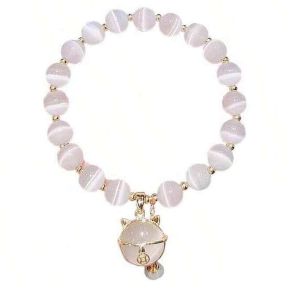 ⚪️😺⚪️ NATURAL WHITE CATS EYE BRACELET CHIC GOLD AND WHITE CAT CHARM❗️